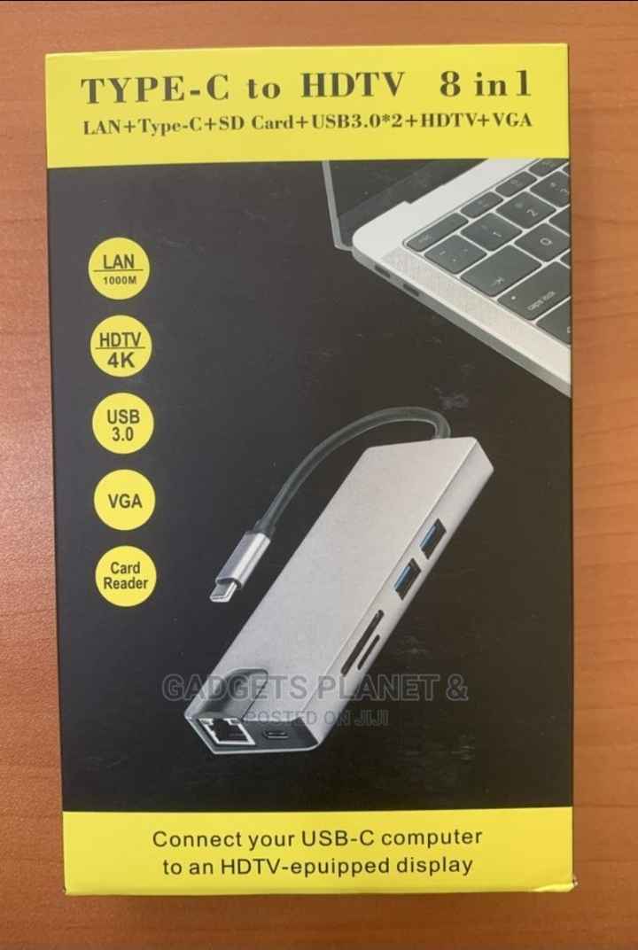 8 in 1 Type C Usb Hub - LAN, Type C, SD Card, USB 3.0, HDMI
