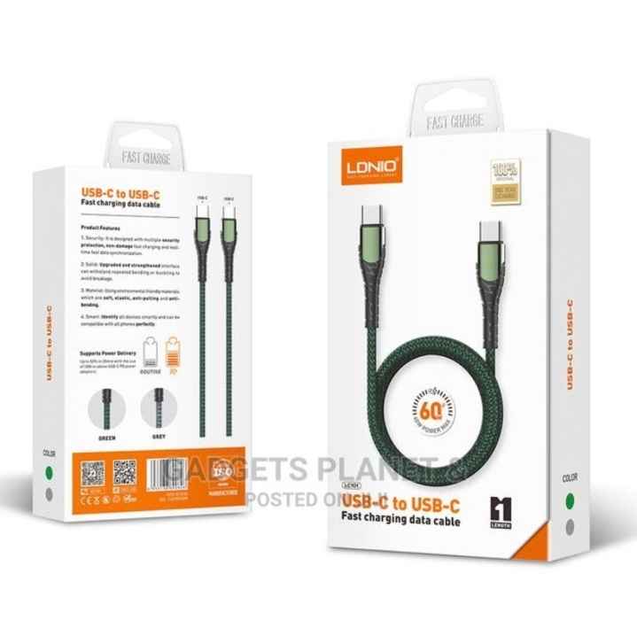 LDNIO 65W Fast Charging Sync Data Cable 1M USB-C to C