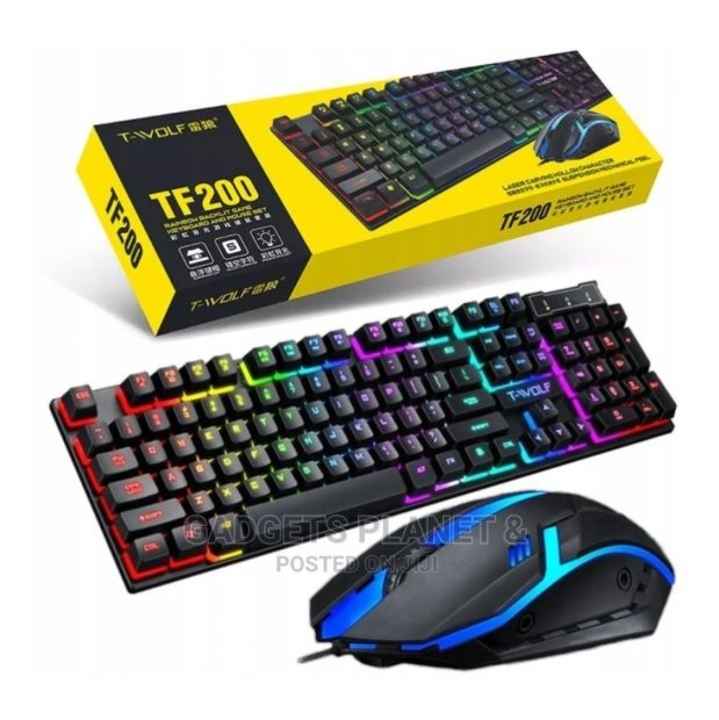 T-Wolf TF200 USB Wired RGB Gaming Keyboard and Mouse - Black