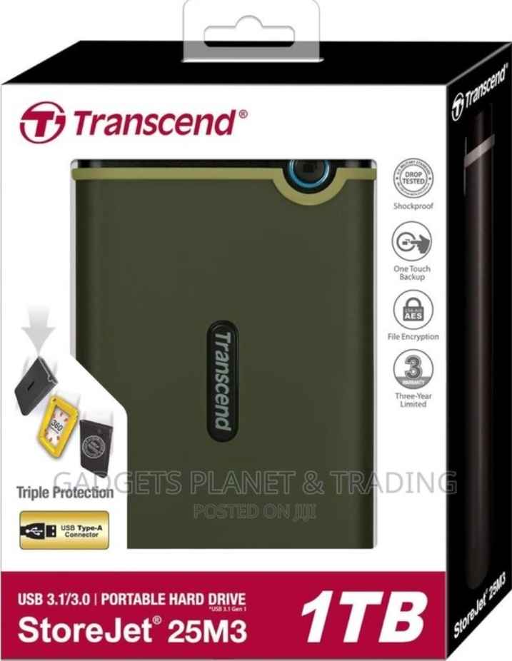 Transcend External Hard Drive Storejet 25m3 1tb - Usb 3.1